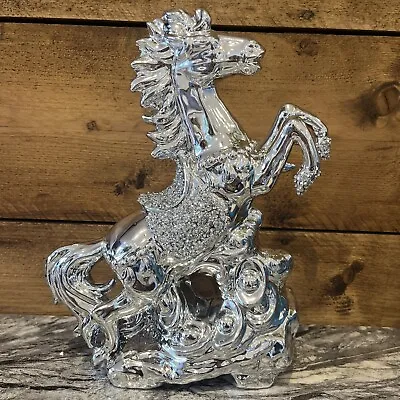 Buy Silver Crushed Diamond/Crystal Sparkly Ceramic Stallion Horse Ornament Bling • 19.99£