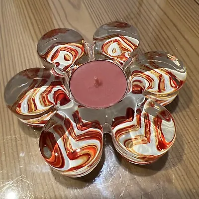 Buy One Flower Shaped T Light Holder With One Candle, Heavy Glass • 5.99£