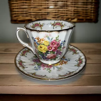 Buy Duchess Tea Cup Flowers England Fine Bone China And Saucer Gold Trim Pink Yellow • 21.31£