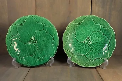 Buy Antique French Majolica Plate PAIR Leaves Art Nouveau GIEN Green Signed • 104.69£