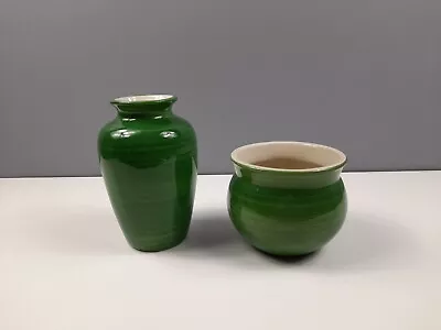Buy 2 X Hand Painted Green Ceramic Vases In Good Condition • 15£
