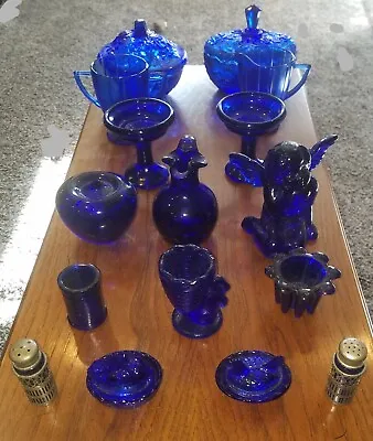 Buy Vintage Blue Cobalt Glassware Lot Some Decor, Some Candleholders, Some For Food • 356.20£