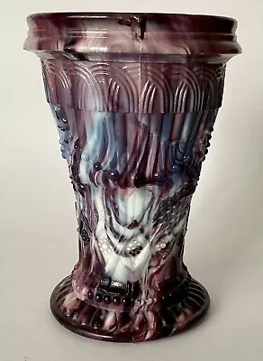 Buy Vintage Purple Amethyst Marbled Malachite Slag Glass Vase • 18£
