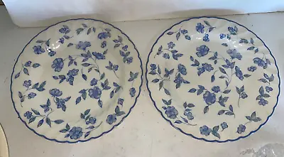 Buy Barratts Fine Tableware Made In England 2 Dinner Plates Blue Floral Swirled Edge • 33.78£