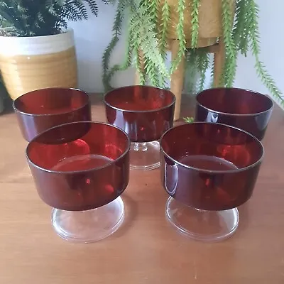Buy 5x Vintage 70’s Luminarc French Ruby Red Glass Sundae Trifle Dessert Bowl Dishes • 10£