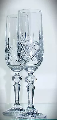 Buy Pair Lead Crystal Cut Glass Champagne Flutes  Prosecco Glasses - 21.5cm, 200ml • 10£