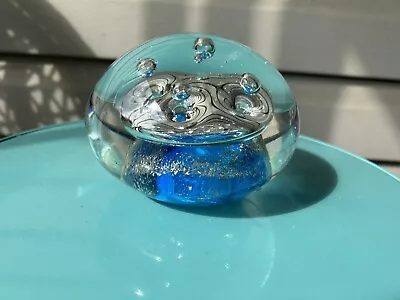 Buy Dynasty Galleries Blue Swirl Silver Bubbles Magnum Art Glass Paperweight 4” • 21.79£