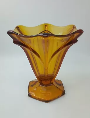 Buy Vintage Amber Glass Vase Floral Design 14.75cm Tall • 17.25£