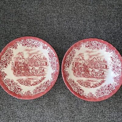 Buy Royal Stanford Cranberry Transferware Bowls Stage Coach Scene • 16.08£
