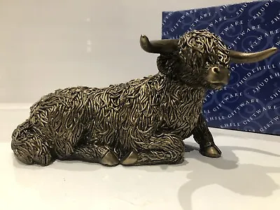 Buy Bronzed Lying Highland Cow Coo Scottish Farm Gift Figurine Ornament Figure • 14.99£
