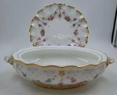 Buy Royal Crown Derby Royal Antoinette Fluted Plate & Tureen Large Serving Bowl • 45.01£