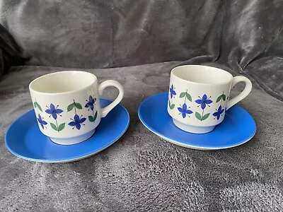 Buy Vintage 1960s Midwinter Roselle Cups & Saucers X2 Retro Blue & Green Lot B • 6.50£