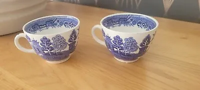Buy Tea Cups X 2 Blue And White Willow Pattern Ridgway North Staffordshire Pottery • 10£