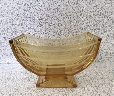 Buy Vintage Art Deco Sowerby Boat Shaped Amber Pressed Glass  Art Deco Mantle Vase • 16.50£