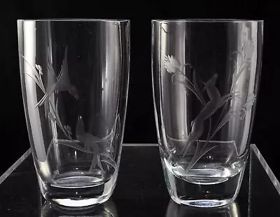 Buy Pair Of Swedish Modern Engraved 7 Inch Heavy Glass Vases MCM • 23.58£