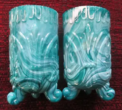 Buy A Stunning Vintage / Antique Pair Of Art Deco Slag Glass Vases, Studio Retro Vgc • 19.99£