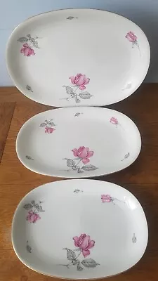 Buy KPM Krister Oval Serving Platters X 3 Pink Rose Pattern Germany Porcelain  • 14.80£