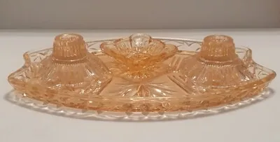 Buy Art Deco Vintage Pink Glass Dressing Table Set Tray/Candle Holders/Trinket Dish  • 30£