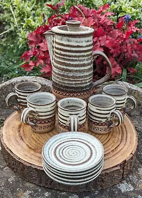 Buy Vintage Retro Broadstairs Pottery Coffee Set. Jug, 5x Cups & Saucers. • 29.50£