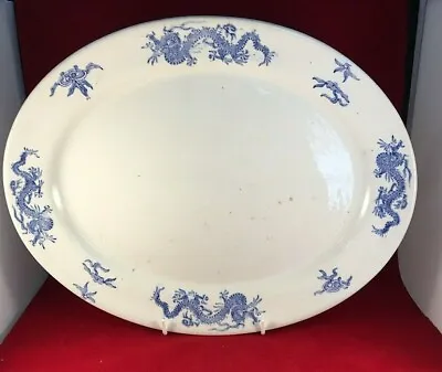 Buy Antique Dragon Pottery Burslem Blue & White Oval Platter Serving Plate 35cm • 24.99£