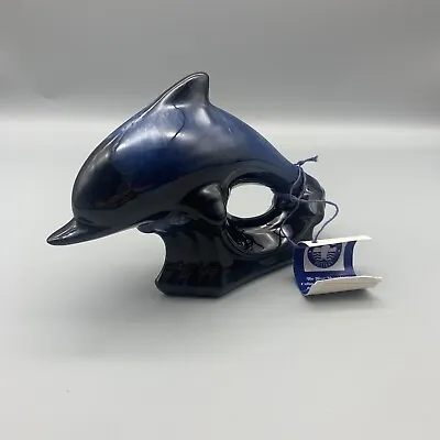 Buy Vintage Blue Mountain Pottery Dolphin Figurine 7  Black Blue Glazed Ceramic • 11.84£