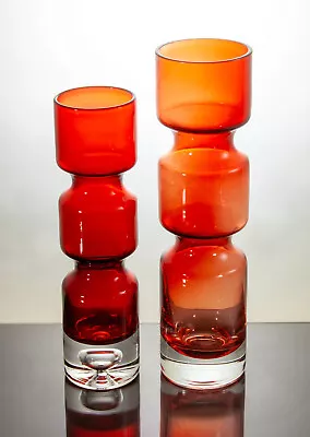 Buy 2x Vintage MCM Aseda, Sweden, Bo Borgstrom, Hooped Red Glass Vases 25 & 22cm • 40£