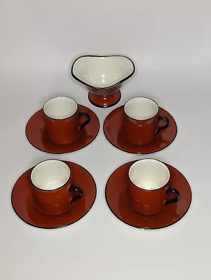 Buy Rare Bursley Ware Set Of 4 Brownish Orange Red Espresso Coffee Cups With Saucers • 20£