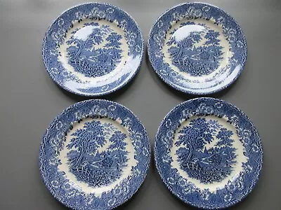 Buy English Ironstone Plates Blue & White Countryside Scene Vintage Tableware 24.5cm • 19.95£