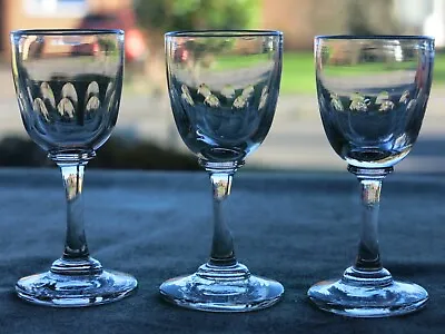 Buy 3 Victorian Small Wine Sherry Glasses Printie Cut Bowls • 18£