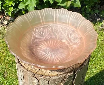 Buy 1930s Sowerby Pink Frosted / Satin Finish Pressed Glass Bowl Rose Design 10  • 30£