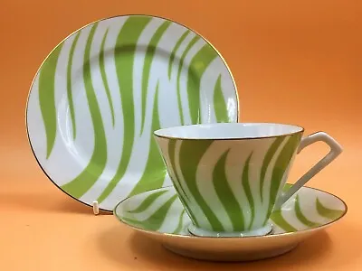 Buy Vintage Noritake Porcelain Lime Green Zebra Design Tea Cup, Saucer & Plate Trio. • 38.50£