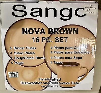 Buy VTG MCM Sango Nova Brown 4933  Dinnerware 16 Piece Set Service For 4 NEW IN BOX • 85.35£