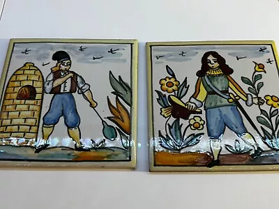 Buy Pair Of Vintage Dutch / French Wall Tiles - Glass Blower & Gentleman Faience • 5.99£
