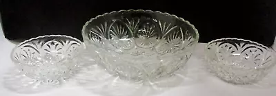 Buy Set Of 3 Vintage Pressed Glass Bowls, One Large, Two Small • 10.53£