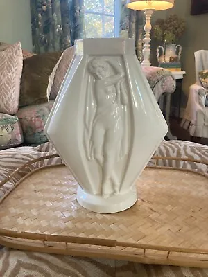 Buy Kent Art Ware KAW Vintage 1930s Art Noveau Glossy White Vase Semi Nude Woman • 47.51£