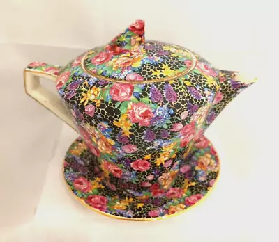 Buy Royal Winton Grimwades Chintz HAZEL Norman Shape Teapot And Biscuit Plate C1932 • 55£