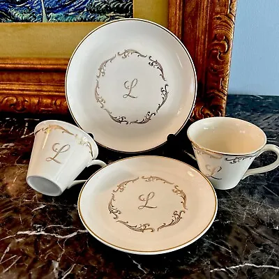 Buy 4 Piece Set Antique China Monogrammed Letter L Gold And White Art Nouveau Cups • 27.40£