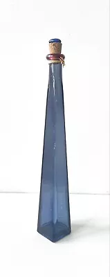 Buy Blue Glass Square Shaped Decorative Bottle Vase 34cmH Red Rim With Cork VGC • 6.95£