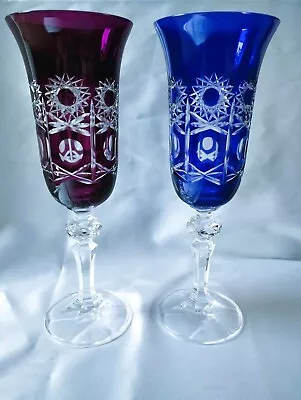 Buy Czech Bohemian Crystal Glass Handmade - Champagne Glass- 2 Pcs Multicolor • 28.46£
