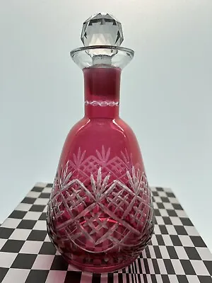 Buy Cranberry Cut Glass Decanter Vintage Pink Glass  • 15£