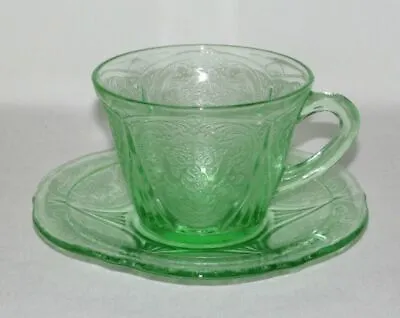 Buy Hazel Atlas Glass ROYAL LACE Green Cup And Saucer Set • 12.58£