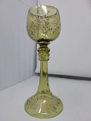Buy Antique Wine Roemer Hock Green Glass Hollow Stem Moser Bohemian Enameled  • 129.47£
