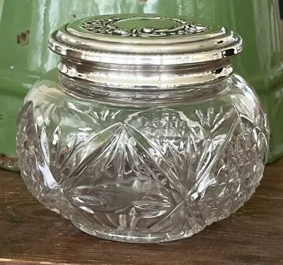 Buy Vintage Victorian Cut Glass Crystal Dresser Powder Jar With Silver Plate Lid Top • 28.45£