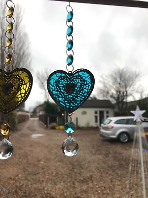 Buy Turquoise Stained Glass Filigree Heart Decoration Suncatcher Hanging Prism Ball • 14.99£
