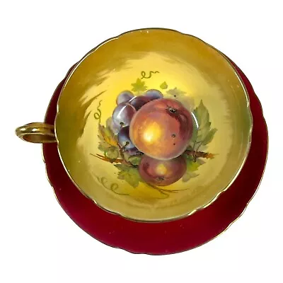 Buy Shelley Plum Fruit Orchard Teal Gold Trim Red Fine Bone China Tea Cup Saucer • 124.89£