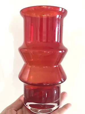 Buy Vintage Riihimaki  Riihimaen Lasi Oy  Scandinavian Red Glass Vase 1519 • 75£