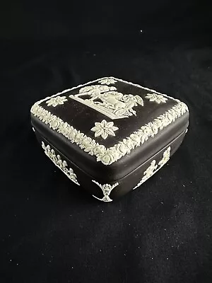 Buy Vintage Black Wedgwood Jasperware Square Trinket Box 4” X 4” X 2” • 47.34£