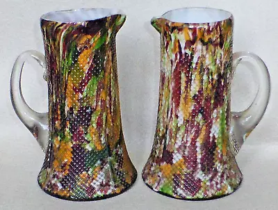 Buy Rare Pair Of Antique Bohemian Franz Welz Textured Spatter Glass Milk Jugs C1890 • 48£