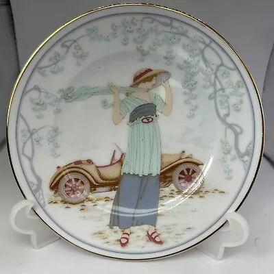 Buy Vintage  Fenton Pottery Plate Plaque- Art Deco Style Lady With MotorCar • 18£