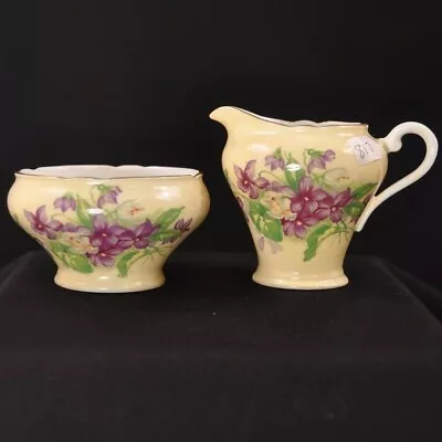 Buy Aynsley Footed Creamer & Open Sugar Violets On Cream With Gold Elegant 1934-1939 • 39.67£